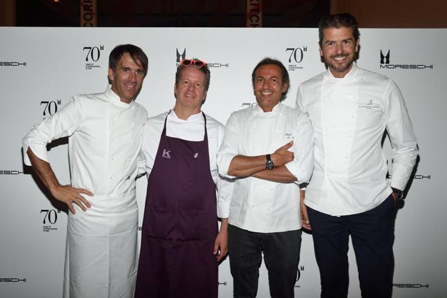 Davide Oldani, Ernst Knam, Filippo La Mantia e Andrea Berton , chef chiamati dalla famiglia Moreschi a solleticare il palato degli ospiti